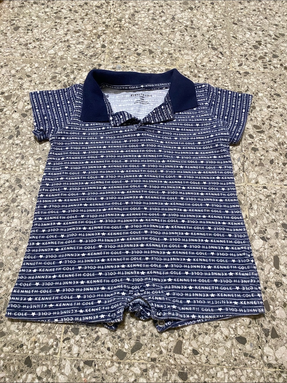 Kenneth Cole Navy and White Striped Polo Romper